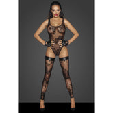 Noir Handmade Womens Tulle Bodysuit With Patterned Flock Embroidery Black Her Fetish